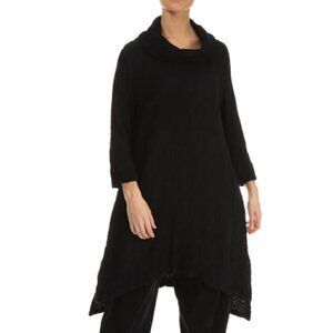 Grizas Black Detachable Collar Wool Blend Asymmetric Tunic Top - S/M